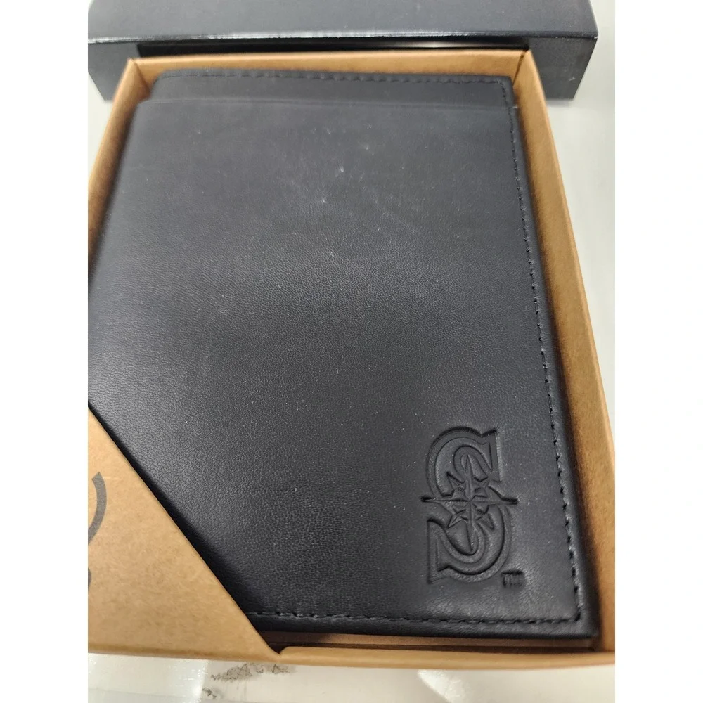 Sparo Mens Seattle Mariners Bifold Wallet Black Leather Relaxed Gift Set Size OS